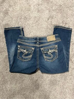 Vintage Silver Jeans Co Suki Capri Jeans W29 Y2K Thick Stitch Flap Pocket Dark